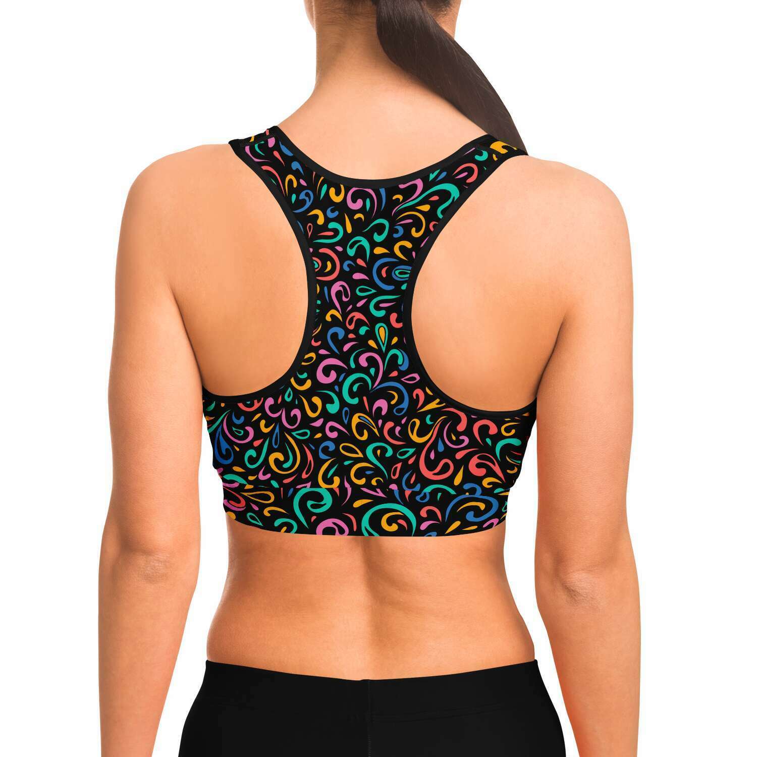 Women's Mardi Gras Party Confetti Athletic Sports Bra Model Back