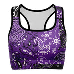 Women's Purple Paisley Patchwork Athletic Sports Bra