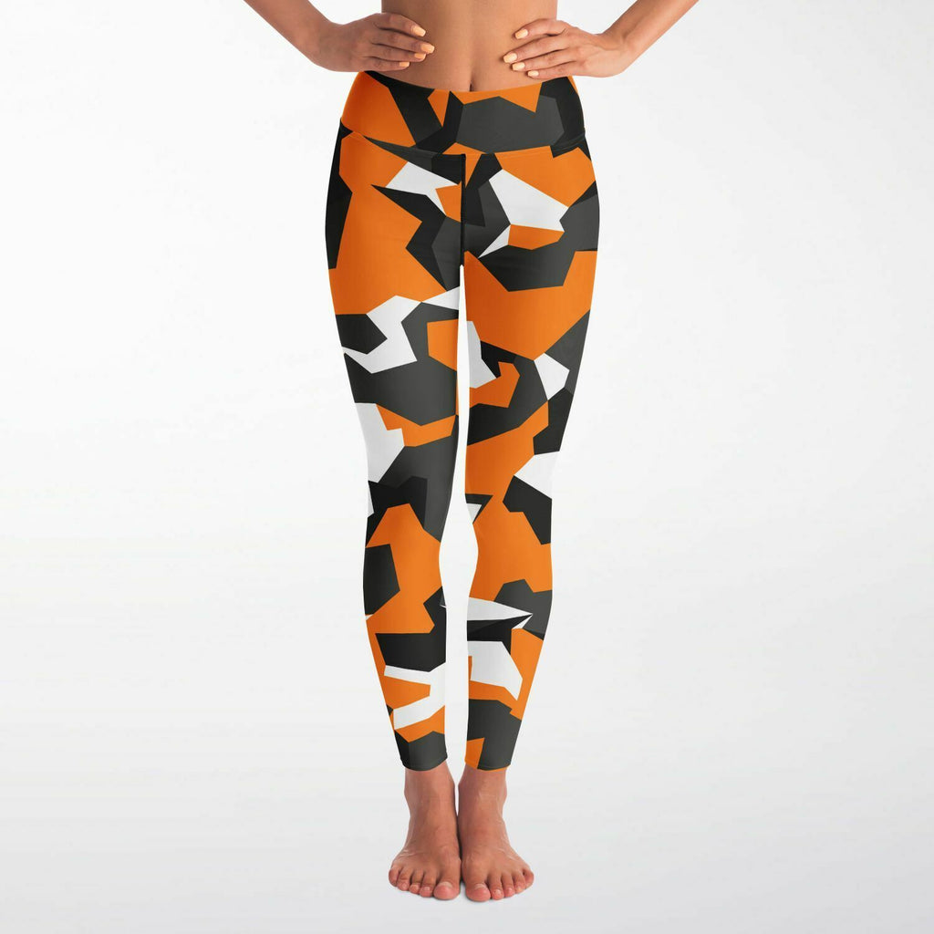 Women's M90 Black Orange Modern Soldier Urban Warfare Camouflage High-waisted Yoga Leggings