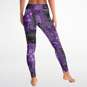 Women's Purple Paisley Patchwork High-waisted Yoga Leggings Back