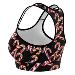 Women's Rainbow Christmas Candy Canes Athletic Sports Bra Left