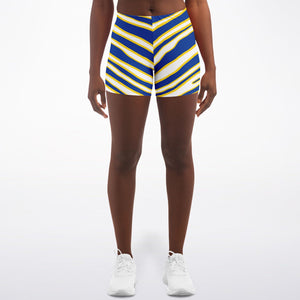 Women's Los Angeles Football Blue Wild Zebra Stripe Animal Pattern Mid-Rise Athletic Booty Shorts