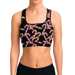 Women's Rainbow Christmas Candy Canes Athletic Sports Bra Model Front