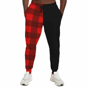Unisex Red Black Lumberjack Flannel Plaid Two-Tone Camouflage Athletic Joggers