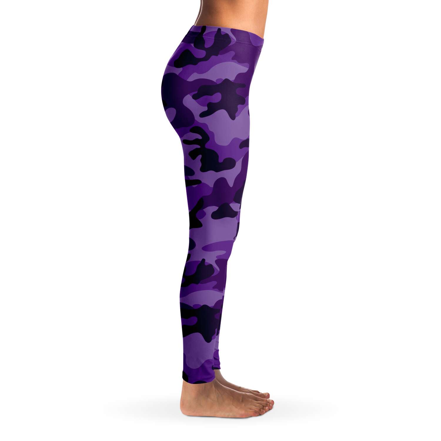 Women's All Purple Camouflage Mid-rise Yoga Leggings Right