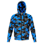 Unisex Blue Camouflage Athletic Zip-Up Hoodie
