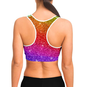 Women's Rainbow Galaxy Night Stars Athletic Sports Bra Model Back
