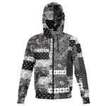 Unisex Black White Paisley Patchwork Athletic Hoodie