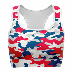 Women's Urban Jungle Red White Blue USA Camouflage Athletic Sports Bra