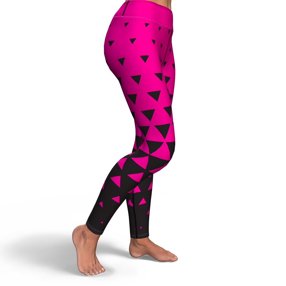 Women's Black Pink Geometric Triangle High-waisted Leggings Right