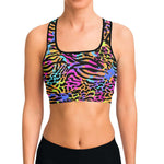 Women's Wild Zoo Animals Print Athletic Sports Bra Model Front