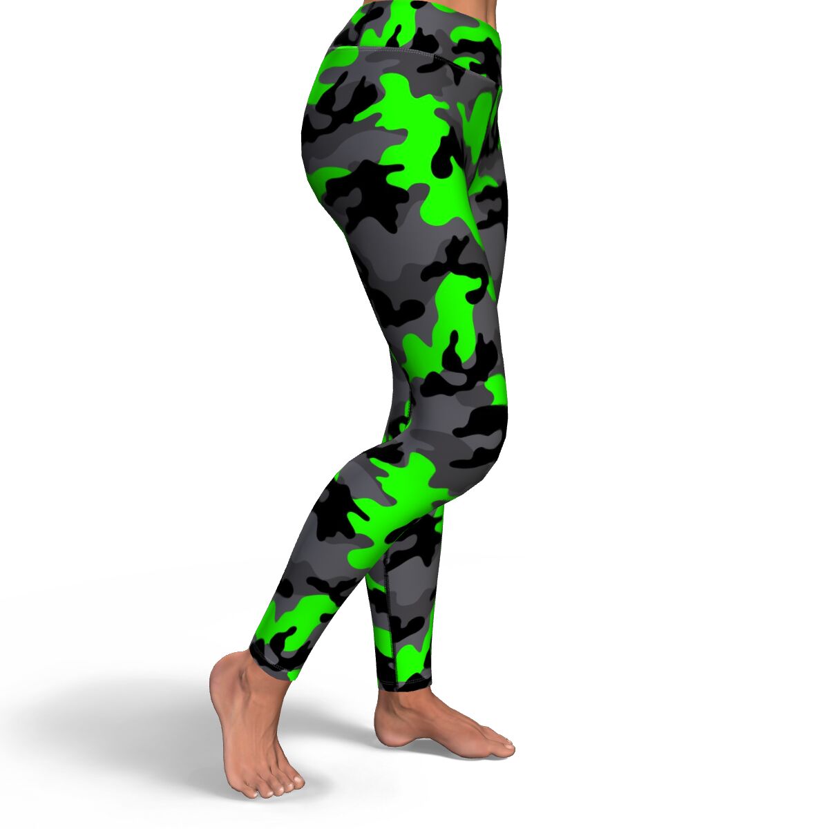 Women's Black Green Camouflage High-waisted Yoga Leggings Right