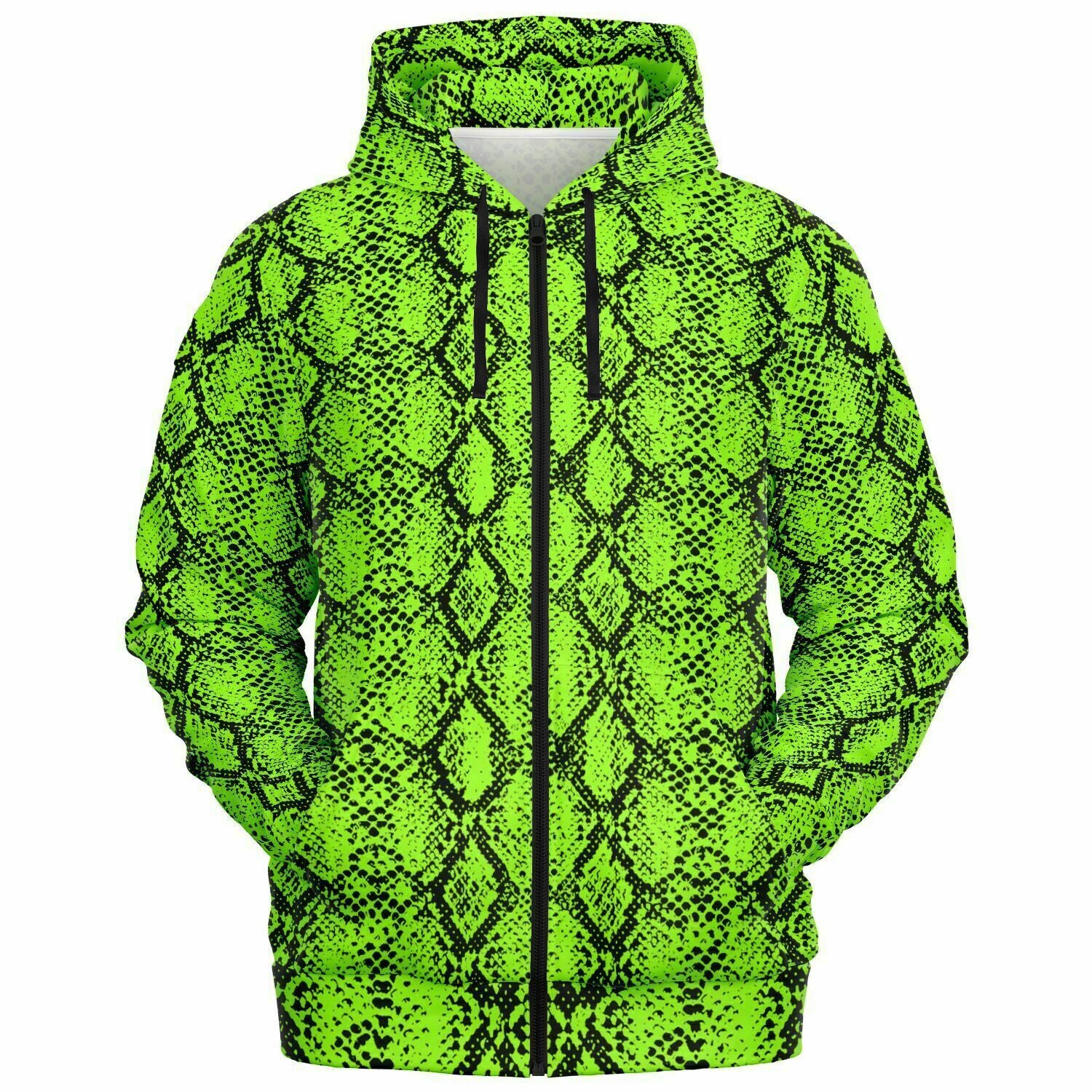 Unisex Green Snakeskin Reptile Pattern Print Zip-Up Hoodie