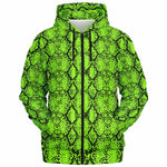 Unisex Green Snakeskin Reptile Pattern Print Zip-Up Hoodie