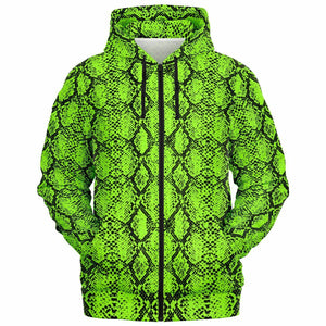 Unisex Green Snakeskin Reptile Pattern Print Zip-Up Hoodie