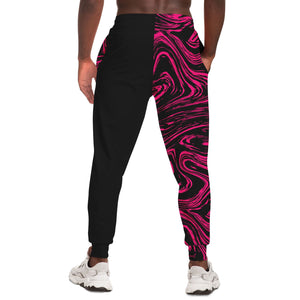 Unisex Pink Black Two-Tone Marble Athletic Joggers