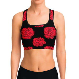 Women's Roses Are Red Valentines Athletic Sports Bra Model Front