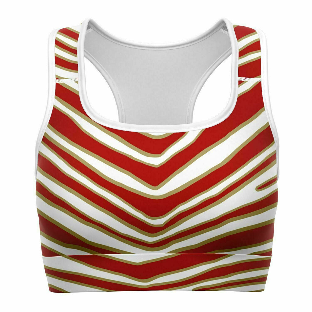 Women's San Francisco Football Gold Wild Zebra Stripe Animal Pattern Athletic Sports Bra