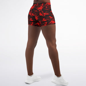 Women's Mid-rise Red Digital Camouflage Athletic Booty Shorts