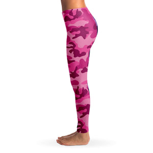 Women's All Purple Pink Camouflage Mid-rise Yoga Leggings Left