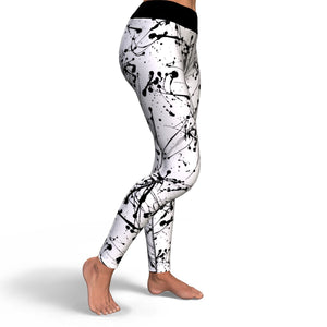 Women's Black Paint Splatter High-waisted Yoga Leggings Right