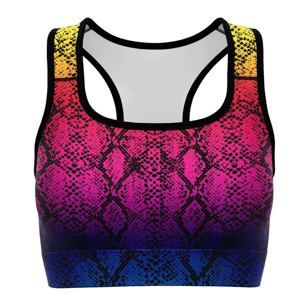 Women's Rainbow Gradient Snakeskin Reptile Print Athletic Sports Bra