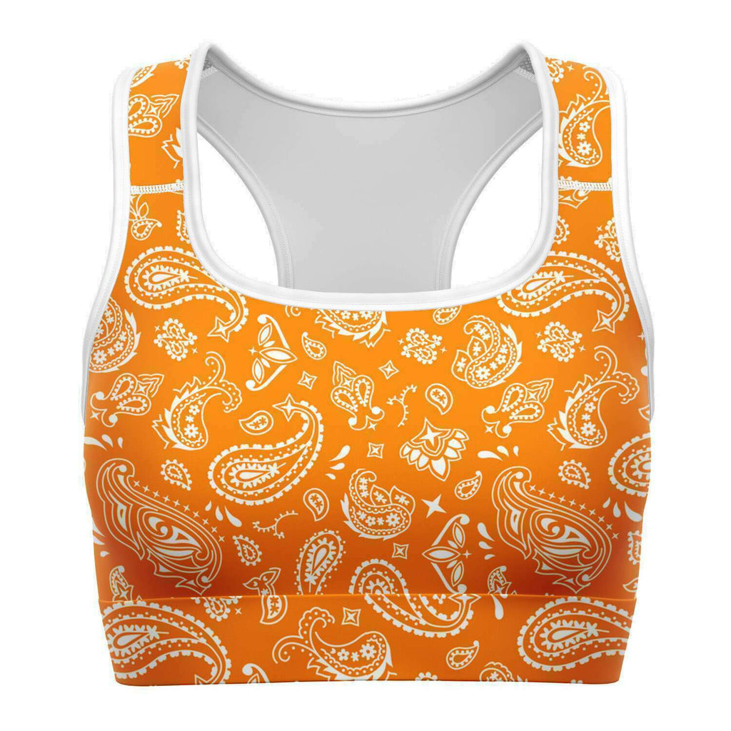 Women's Orange Creamsicle Paisley Bandana Athletic Sports Bra