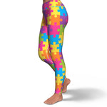 Women's Rainbow Puzzle Pieces Autism Awareness High-waisted Yoga Leggings