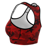 Women's All Red Camouflage Athletic Sports Bra Left
