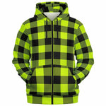Unisex Safety Green Lumberjack Plaid Zip-Up Hoodie