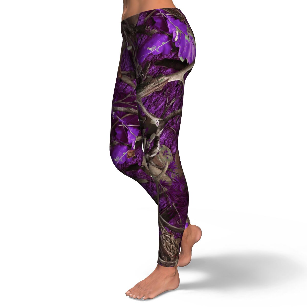 Women's Purple Hunting Camo Mid-Rise Yoga Leggings Left