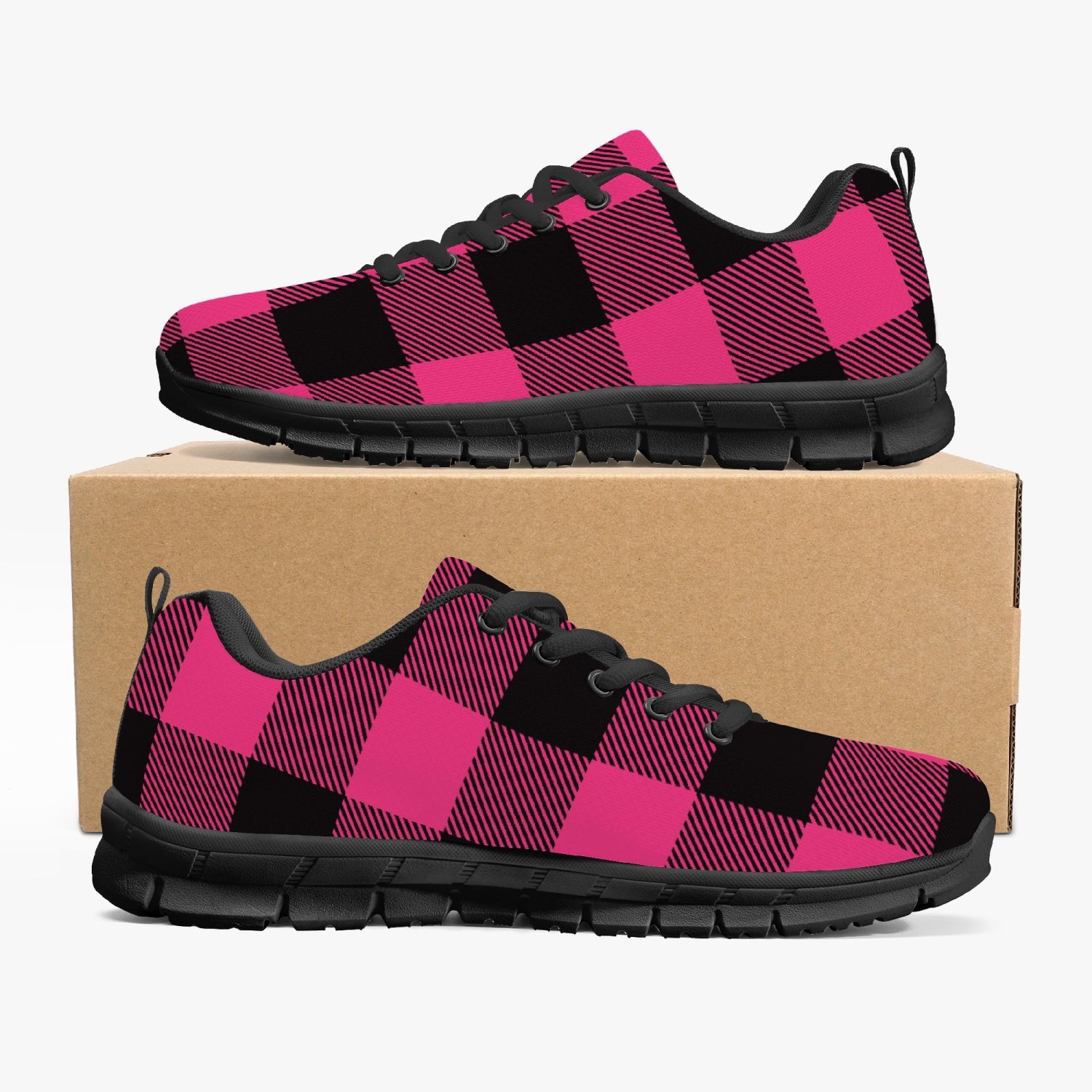 Women's Pink Lumberjack Plaid Tartan Running Shoes Sneakers