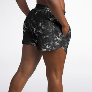 Women's Black Silver Gilded Marble Athletic Running Shorts
