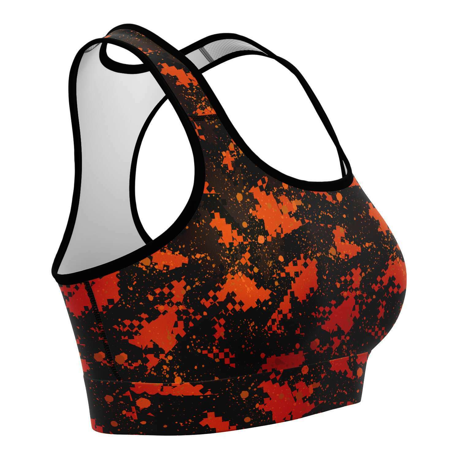 Women's Orange Digital Camouflage Athletic Sports Bra Right