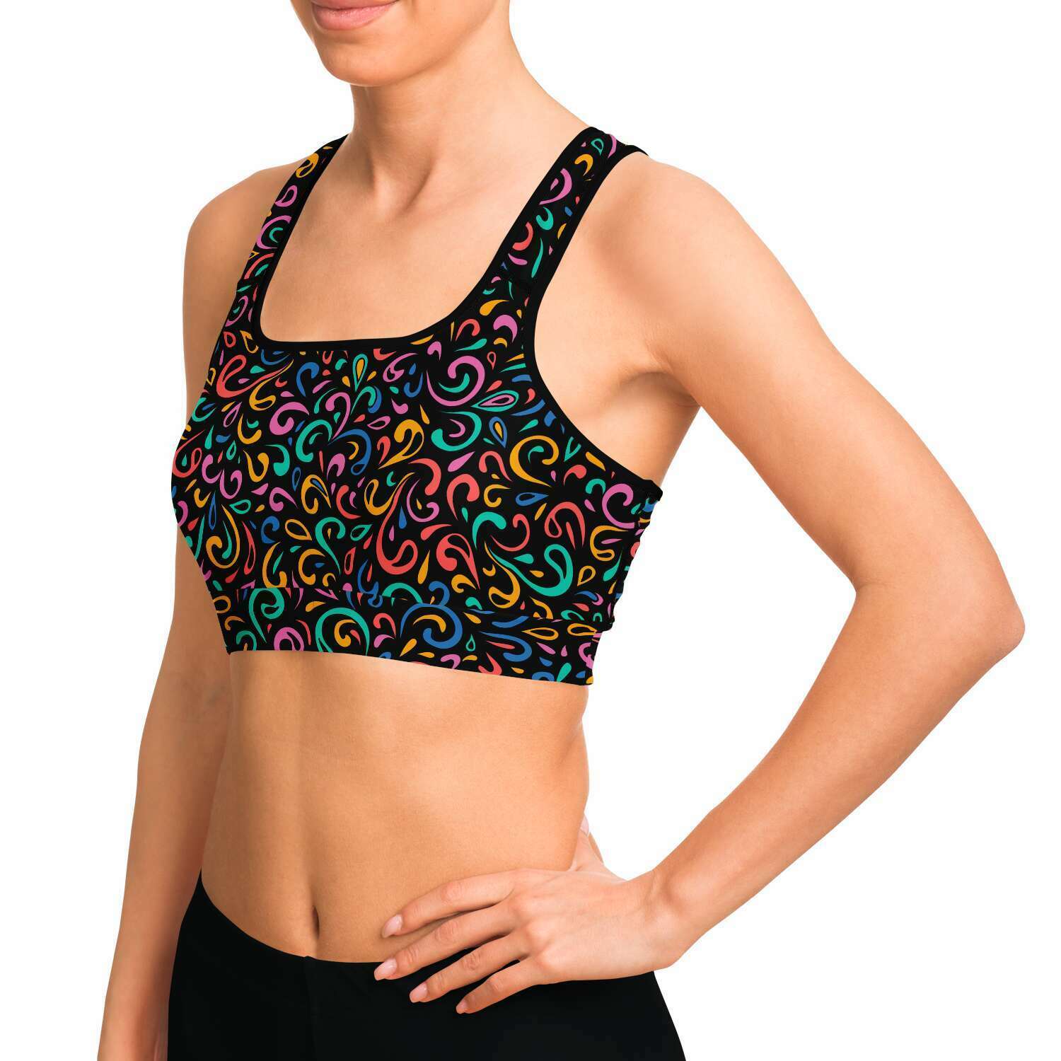 Women's Mardi Gras Party Confetti Athletic Sports Bra Model Left