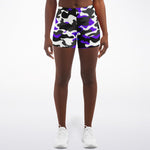 Women's Urban Jungle Purple White Black Camouflage Mid-rise Athletic Booty Shorts