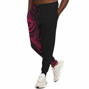 Unisex Pink Black Two-Tone Marble Athletic Joggers