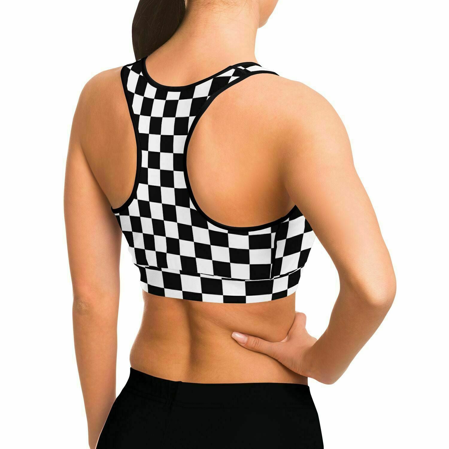 Black White Checkerboard Sports Bra