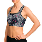 Women's Pink Winter Japanese Cherry Blossom Sakura Great Wave Kanagawa Athletic Sports Bra Model Left