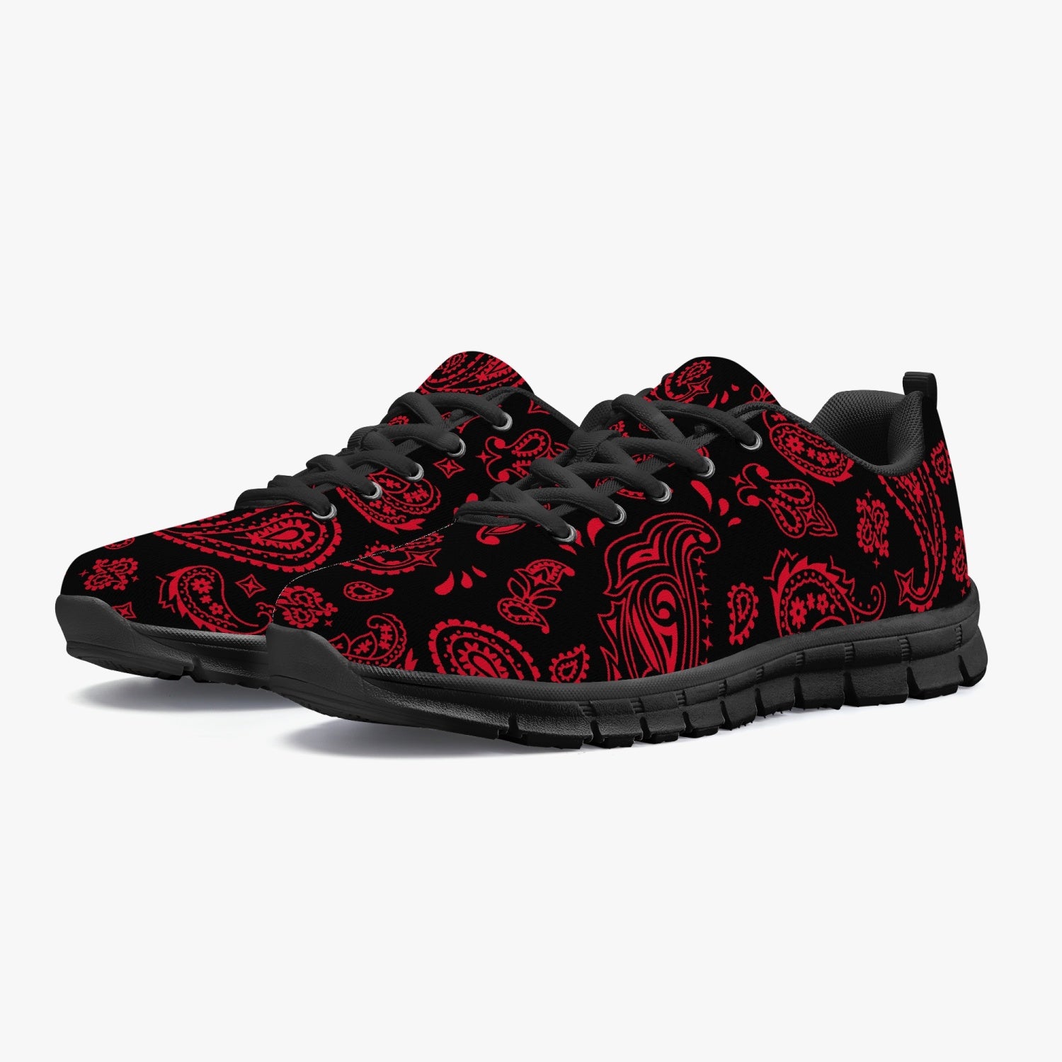 Women's Black Red Paisley Bandana Gym Workout Running Sneakers Overview