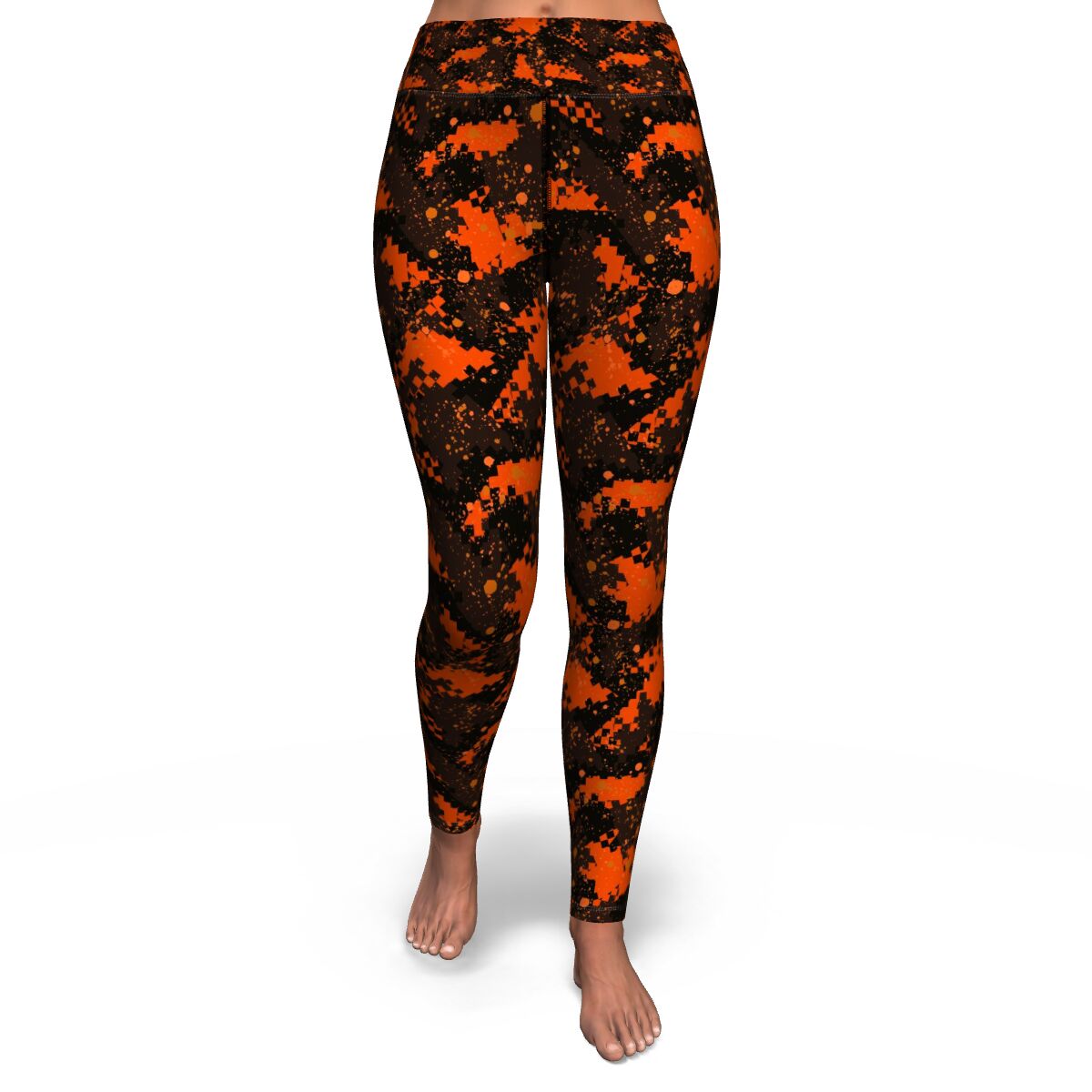Women's Orange Digital Camouflage High-Waisted Yoga Leggings Front