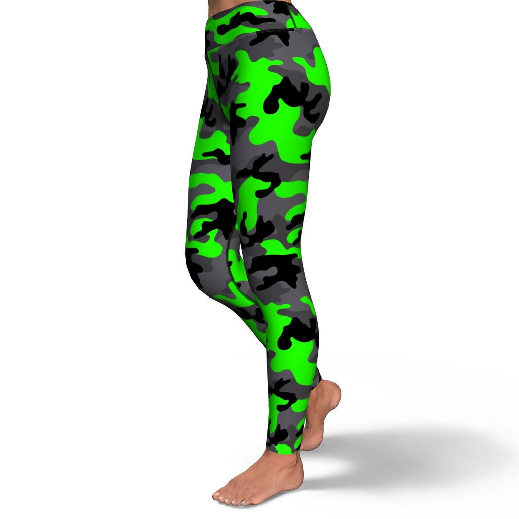 Women's Black Green Camouflage High-waisted Yoga Leggings