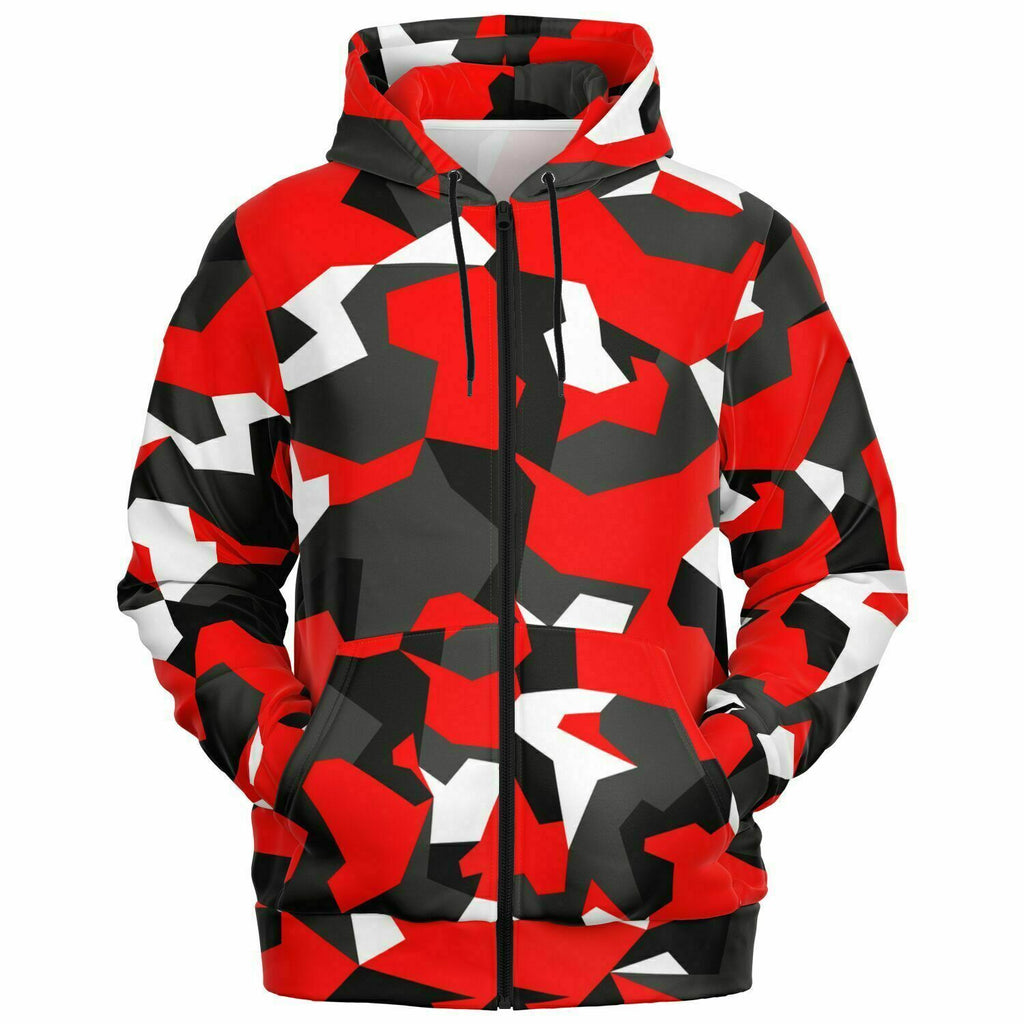 Unisex M90 Black Red Modern Soldier Urban Warfare Camouflage Athletic Zip-Up Hoodie