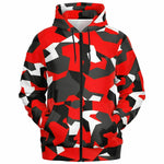 Unisex M90 Black Red Modern Soldier Urban Warfare Camouflage Athletic Zip-Up Hoodie