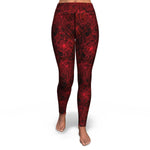 Women's Red Neon Spider Web Halloween High-waisted Yoga Leggings Front