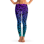 Women's Purple Blue Gradient Leopard Cheetah Print Mid-rise Yoga Leggings