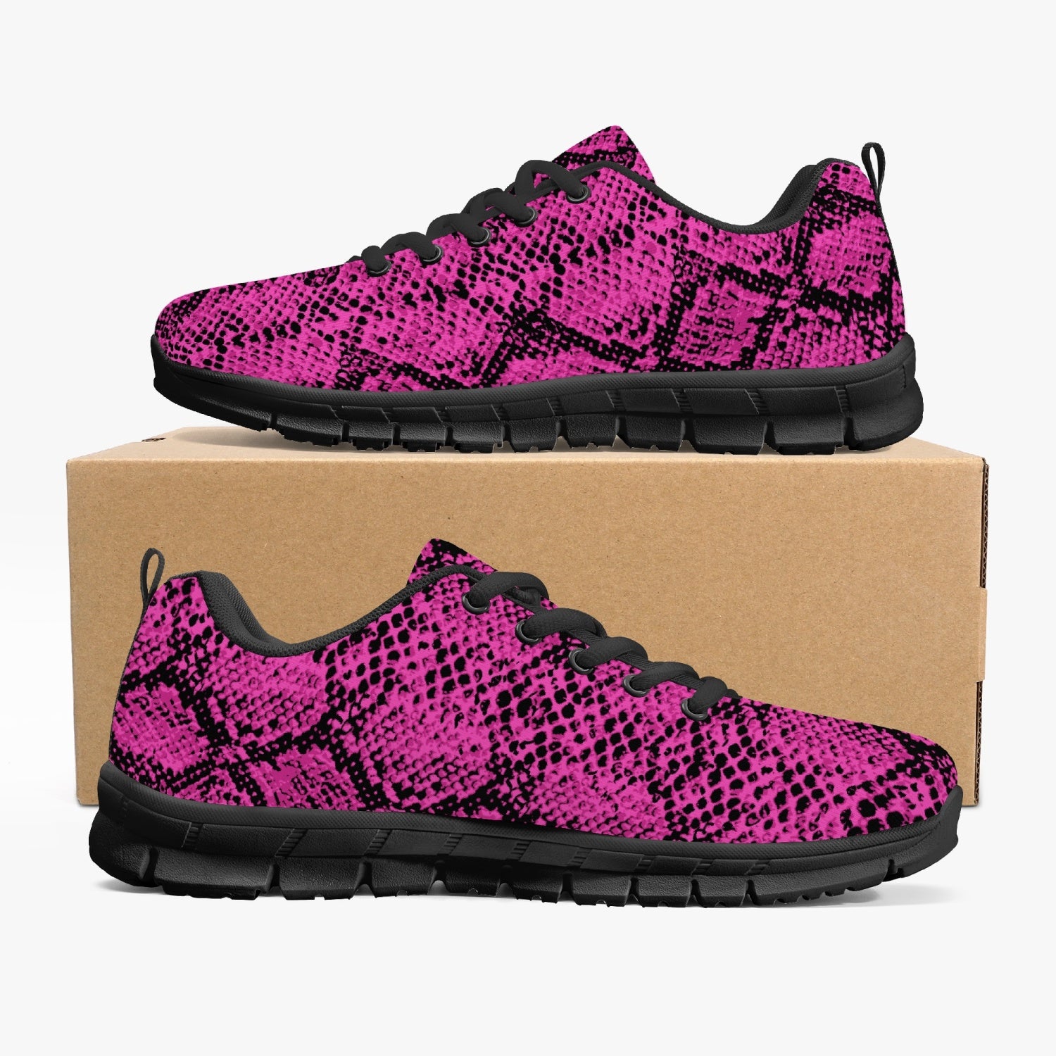 Women's Pink Snakeskin Reptile Print Workout Gym Sneakers Shoes