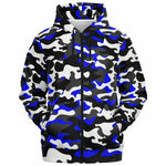 Urban Jungle Blue White Black Camouflage Zip-Up Hoodie