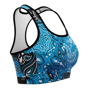 Women's Teal Paisley Patchwork Athletic Sports Bra Right