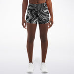 Women's Classic Black White Marble Swirl Athletic Booty Shorts
